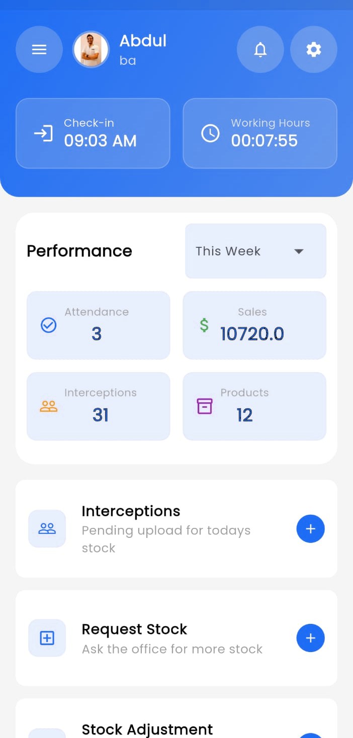 SelTek app: Daily dashboard